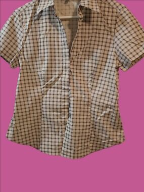 4/$67 Deal! Vintage Beige and Blue Plaid Short-Sleeve Button-Down